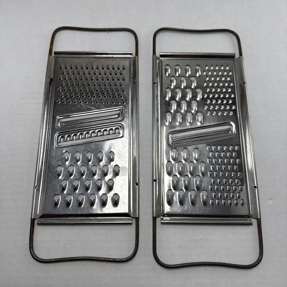 Vtg Ekco Stainless All In One Flat Grater Shredder Handles Cheese Vegetables 2ct